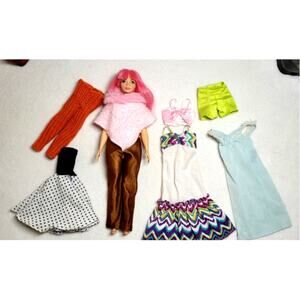 Mattel Barbie Fashionistas 2015 Curvy Daisy Doll Pink Hair Plus Extra Clothes